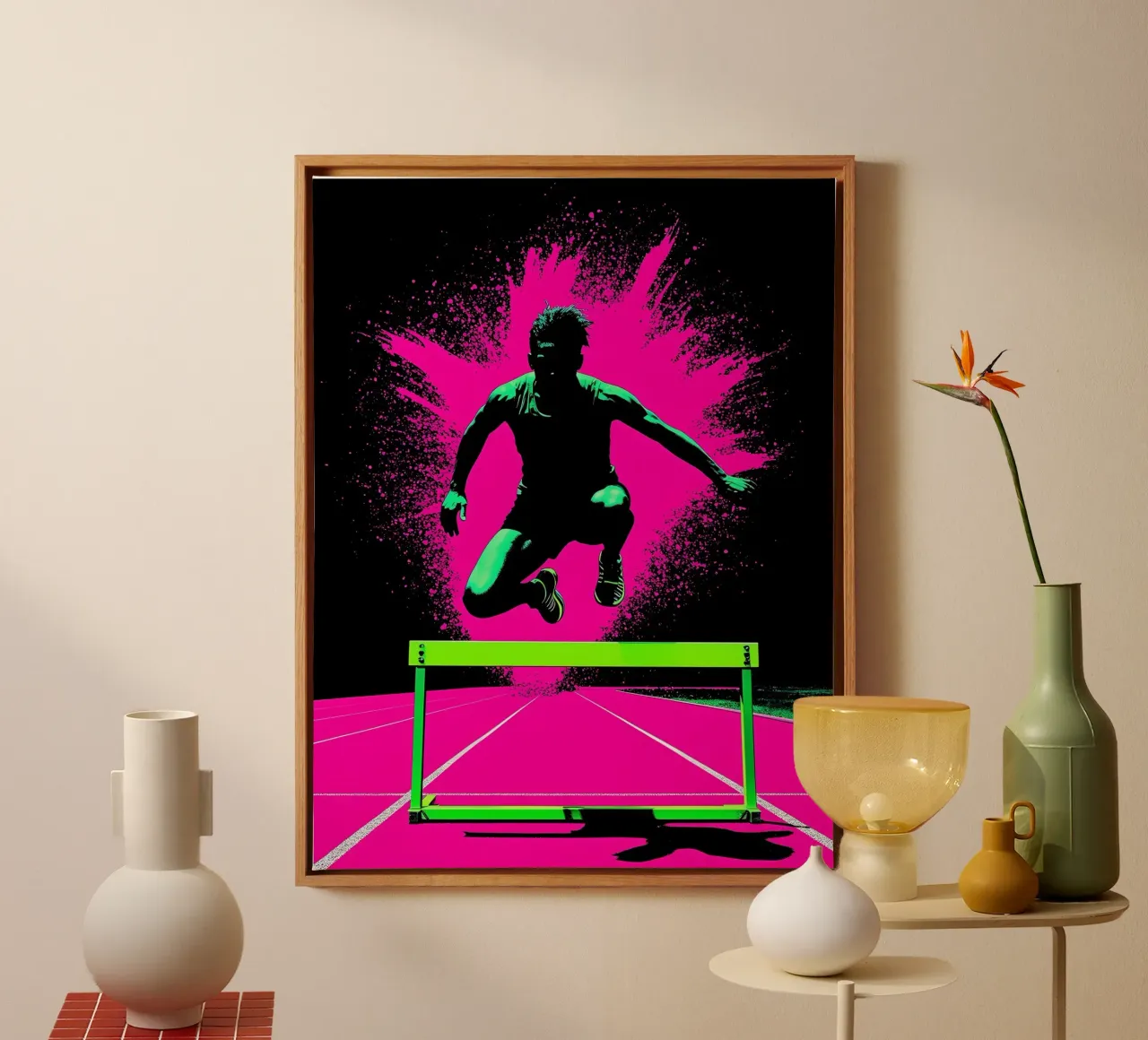 Hurdling - Pop Art canvas with Floater frame by ColorCrash Gallery