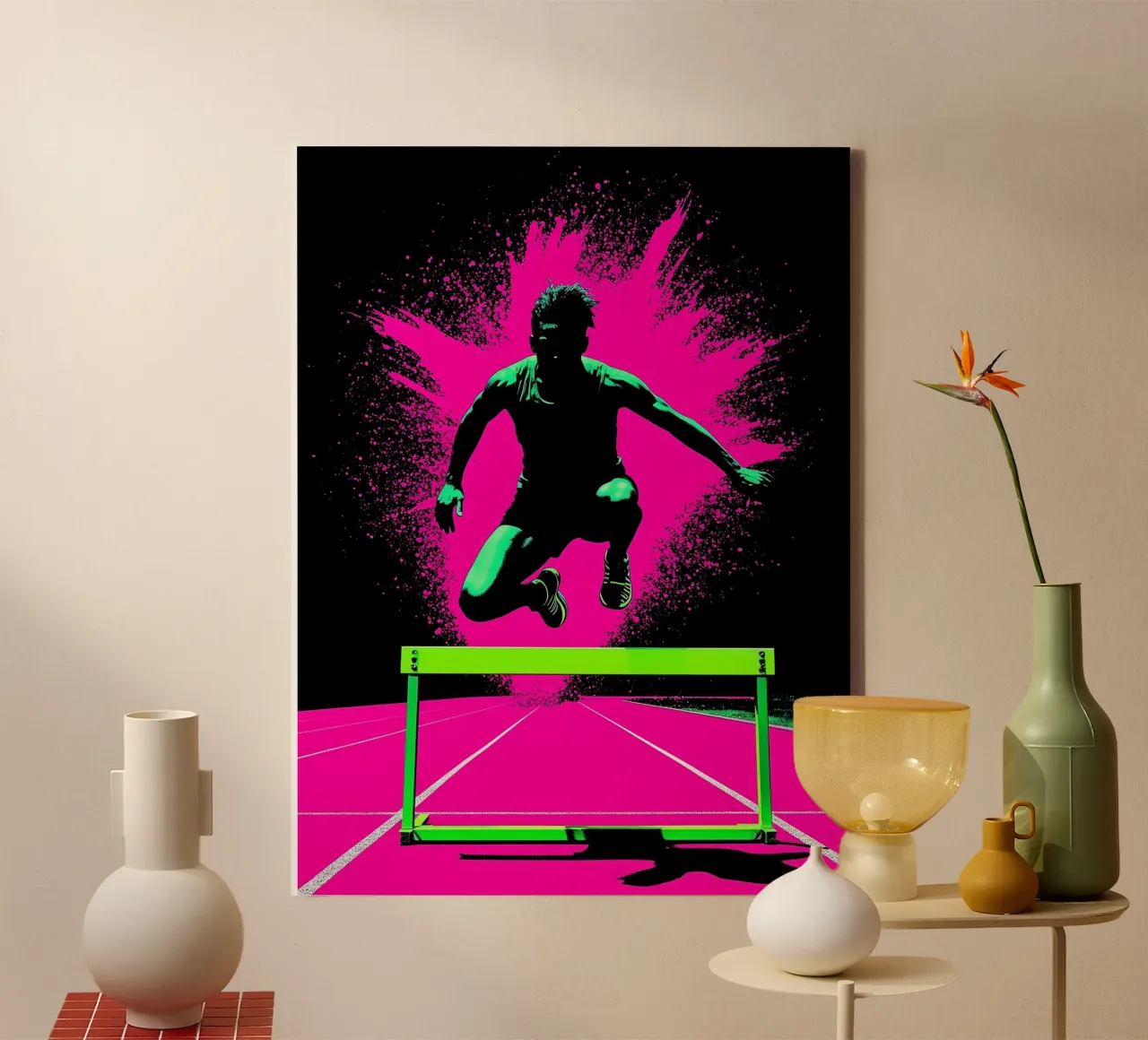 Hurdling - Pop Art canvas with Floater frame by ColorCrash Gallery