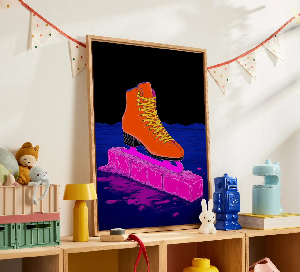 Skischoenen op ijs - Pop-art acryl van ColorCrash Gallery