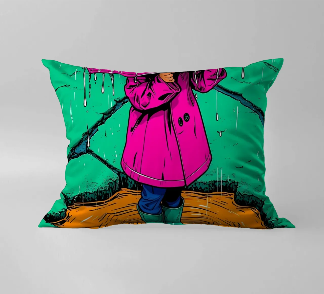 Child Under Umbrella - Pop Art decorative cushion by ColorCrash Gallery