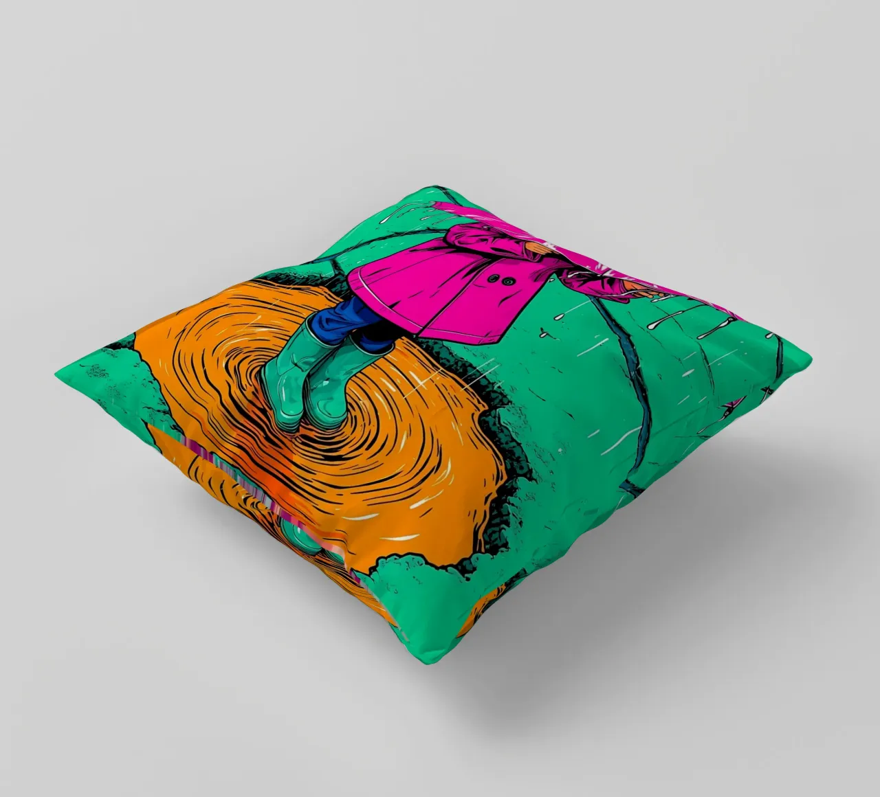 Child Under Umbrella - Pop Art decorative cushion by ColorCrash Gallery