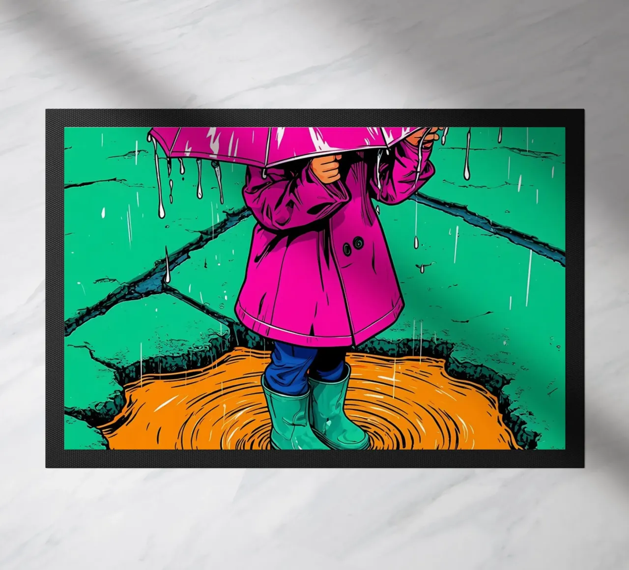 Enfant sous un parapluie - Pop Art paillasson de ColorCrash Gallery