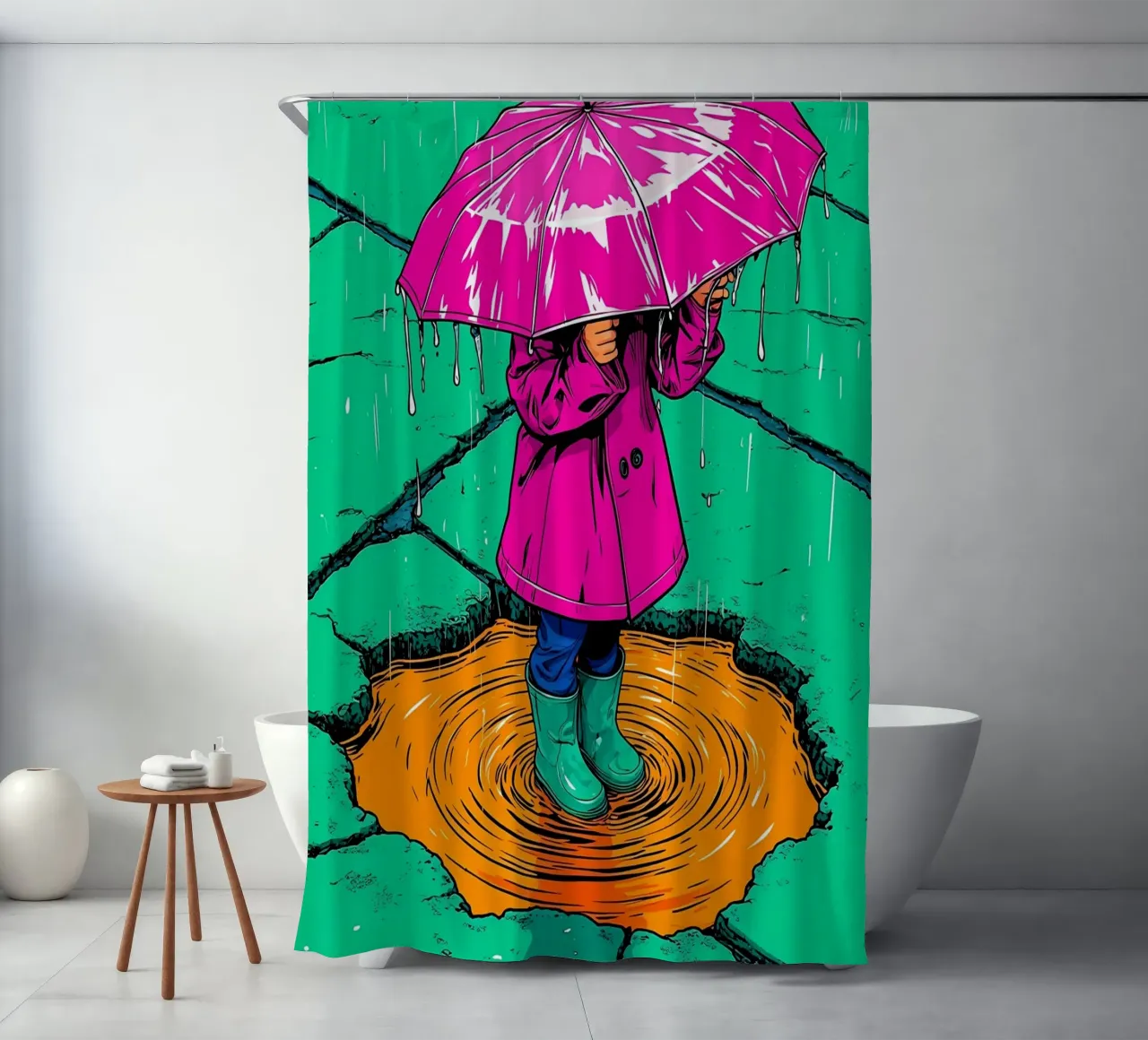 Child Under Umbrella - Pop Art shower curtain by ColorCrash Gallery