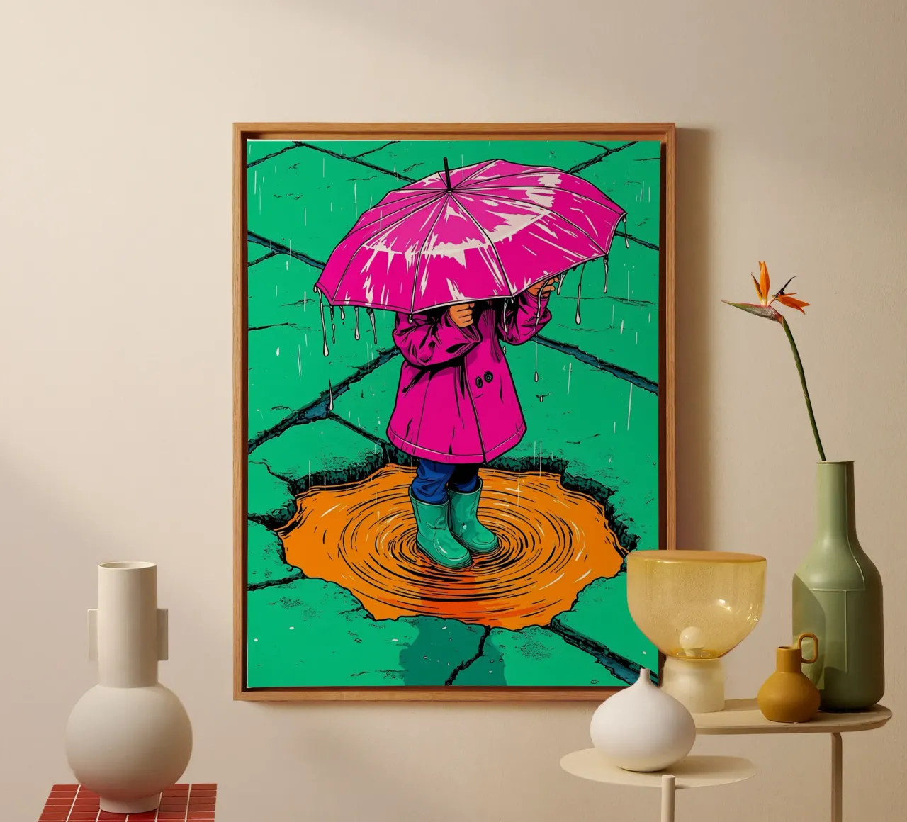 Child Under Umbrella - Pop Art canvas by ColorCrash Gallery