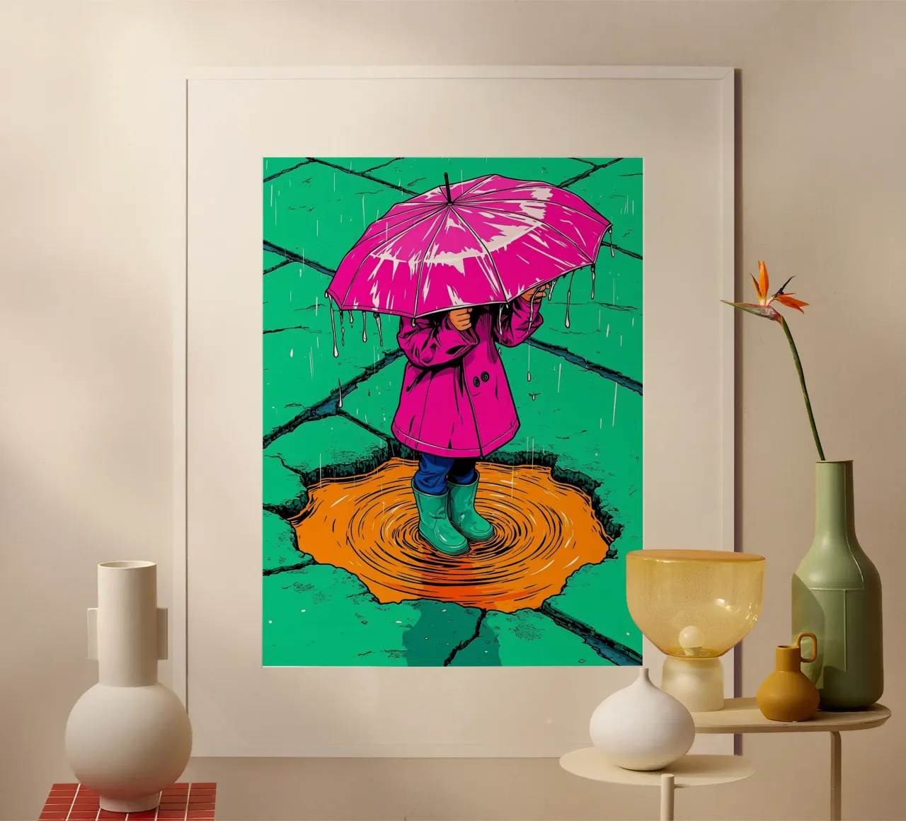 Kind unter Regenschirm - Pop Art Hahnemühle von ColorCrash Gallery
