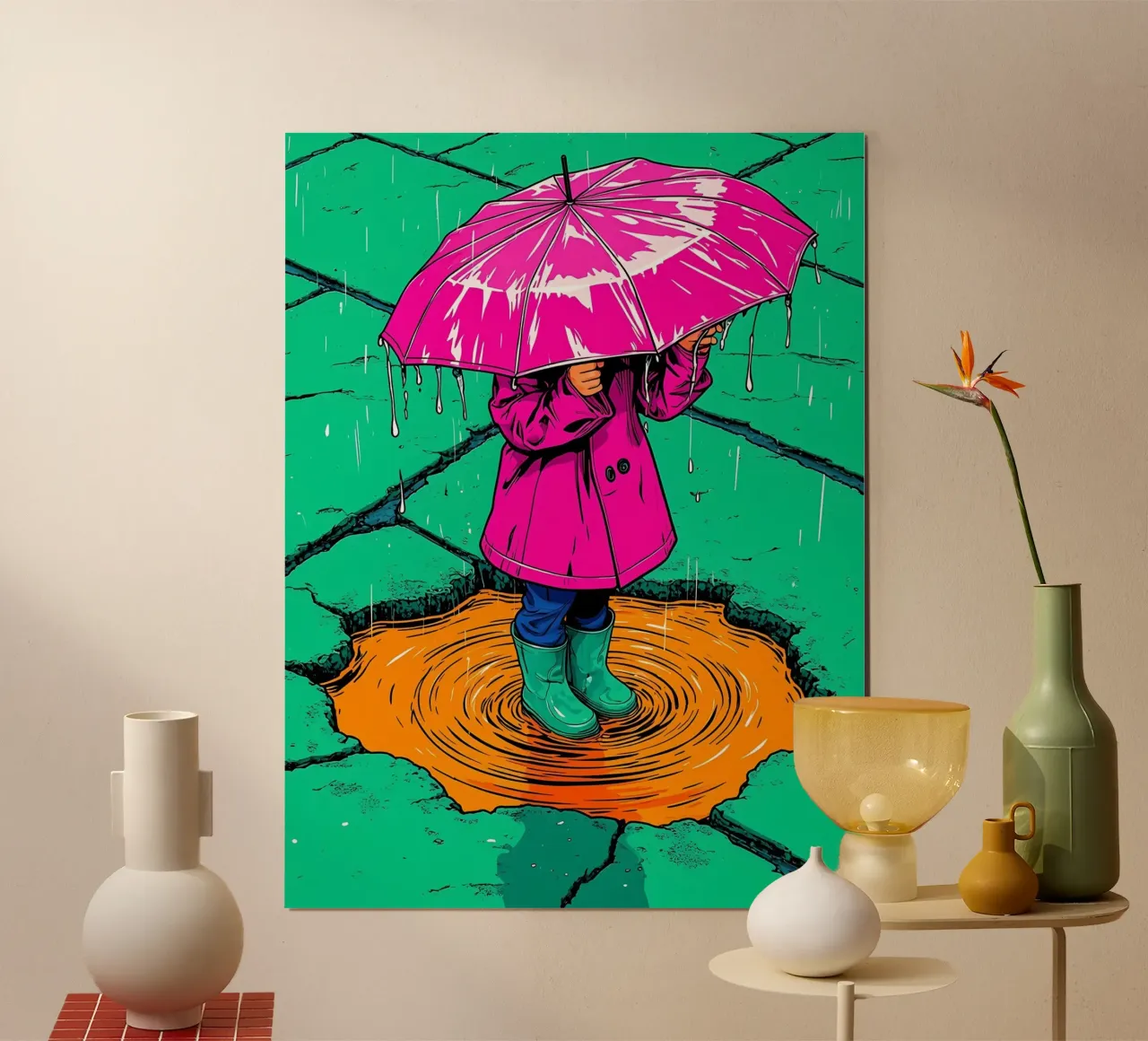 Kind unter Regenschirm - Pop Art Hahnemühle von ColorCrash Gallery