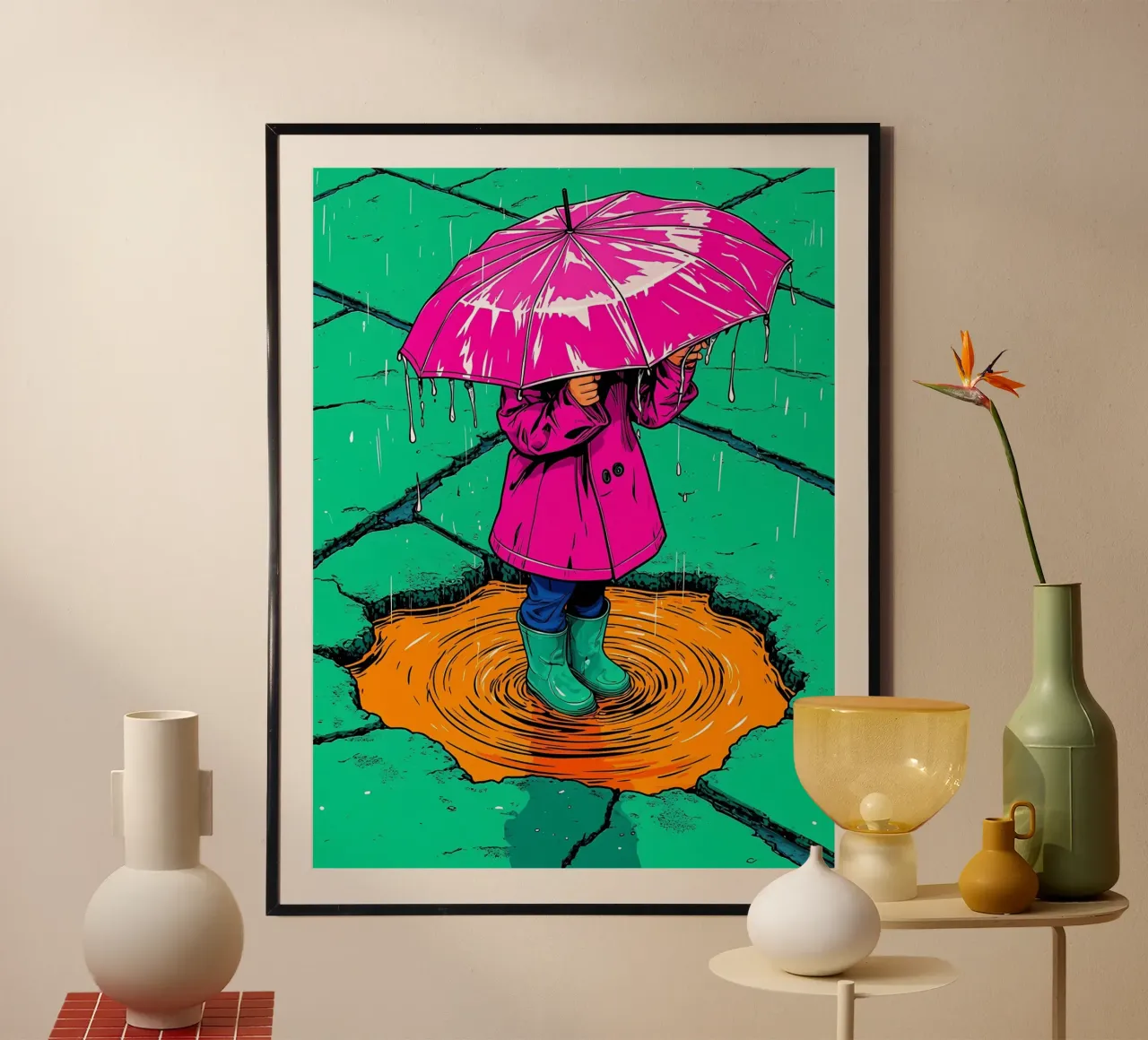 Kind unter Regenschirm - Pop Art Hahnemühle von ColorCrash Gallery