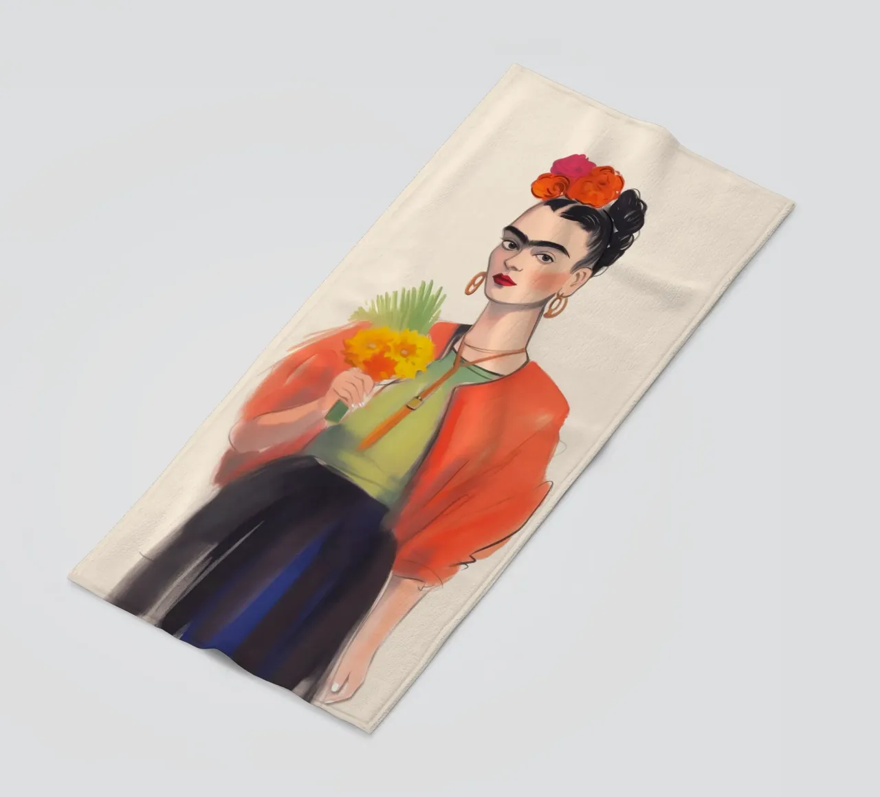 Bouquet di fiori con Frida telo mare da Carinaprint