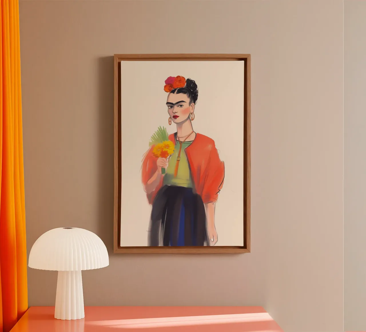 Bouquet di fiori con Frida tela con Cornice a cassetta da Carinaprint