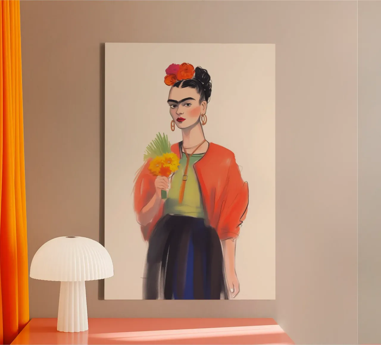 Bouquet di fiori con Frida tela con Cornice a cassetta da Carinaprint