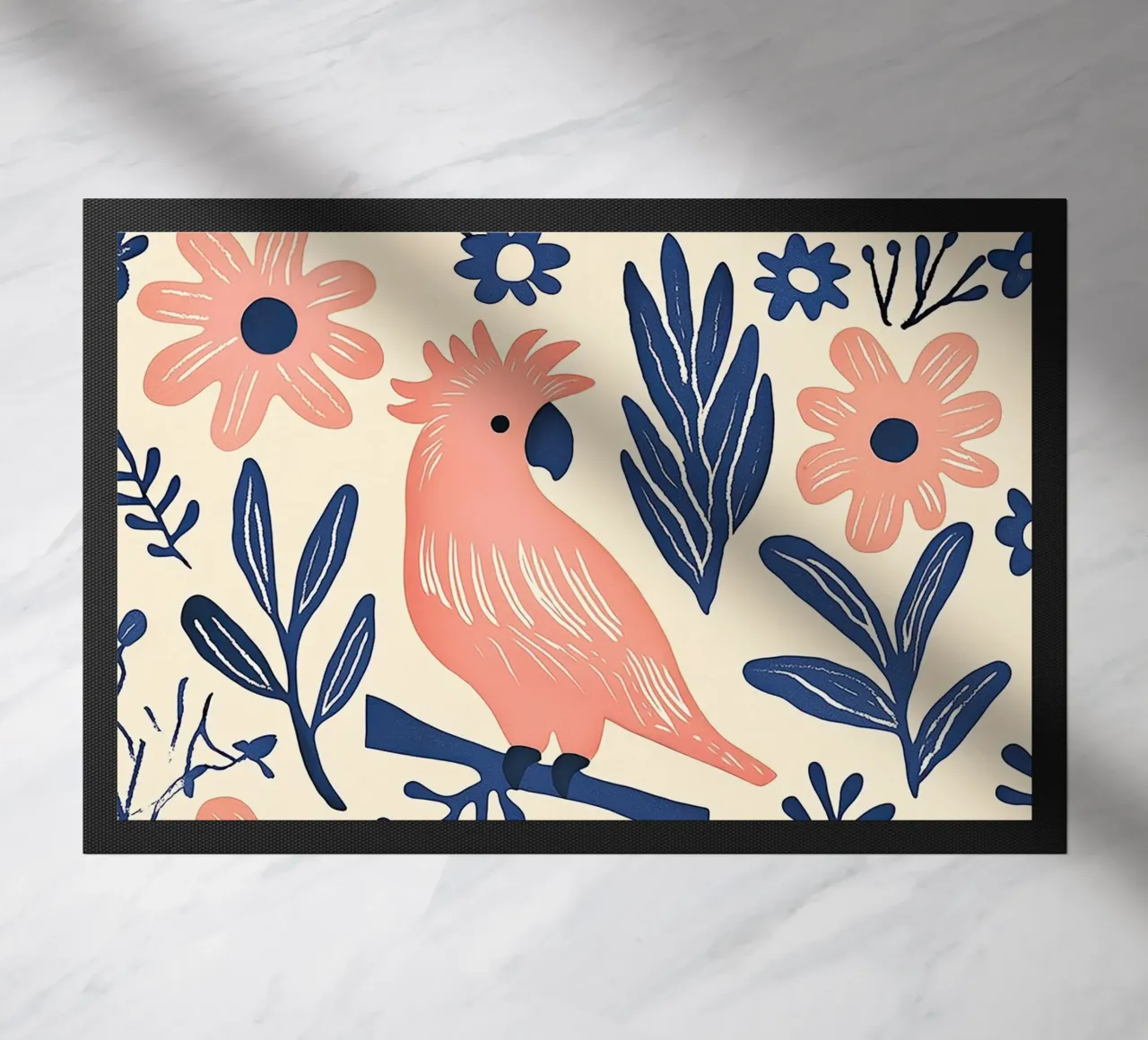 Cacatua rosa Pappagallo Vintage Botanico Animale Uccello Fiori zerbino da Gentle Echoes Art