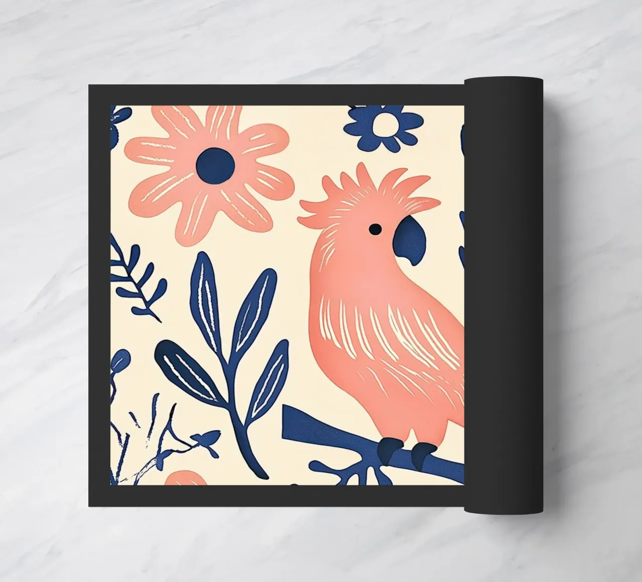 Cacatua rosa Pappagallo Vintage Botanico Animale Uccello Fiori zerbino da Gentle Echoes Art