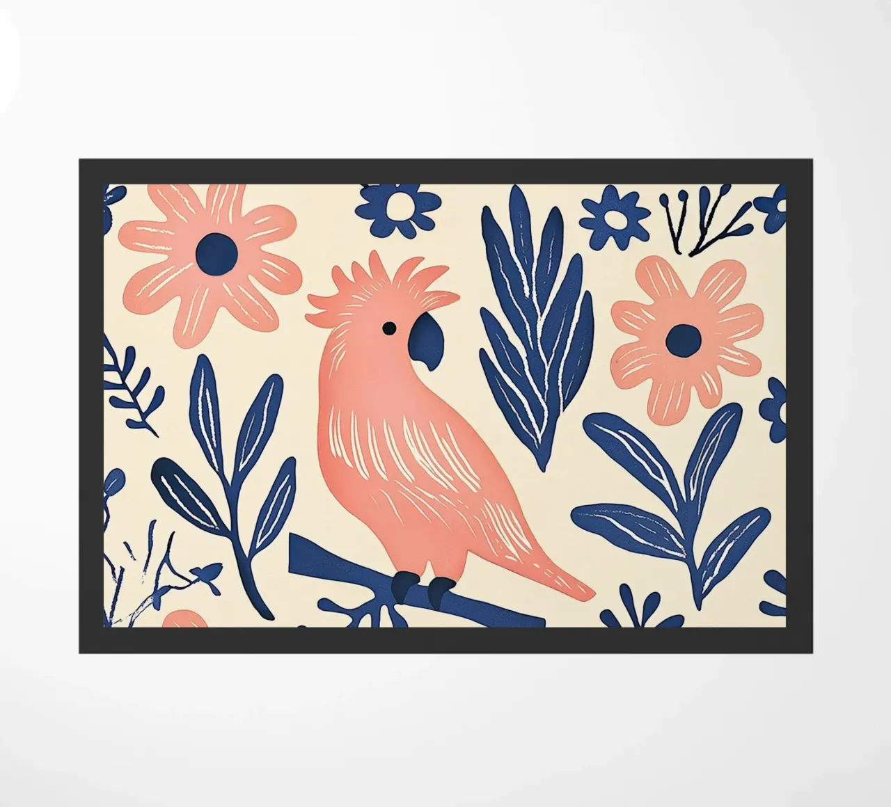 Cacatua rosa Pappagallo Vintage Botanico Animale Uccello Fiori zerbino da Gentle Echoes Art