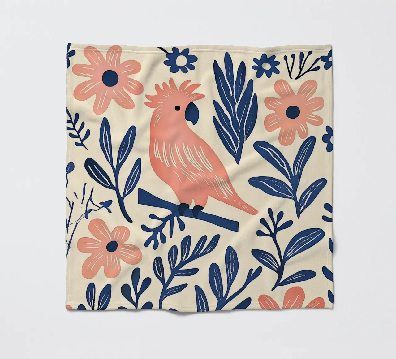 Cacatua rosa Pappagallo Vintage Botanico Animale Uccello Fiori coperta in pile da Gentle Echoes Art