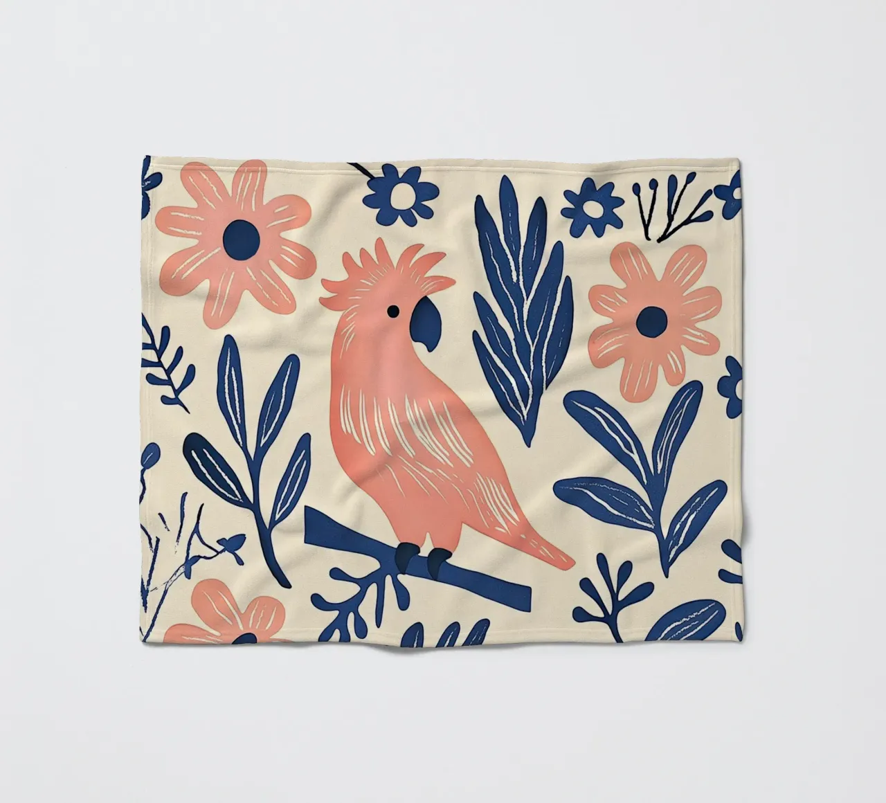Cacatua rosa Pappagallo Vintage Botanico Animale Uccello Fiori coperta in pile da Gentle Echoes Art
