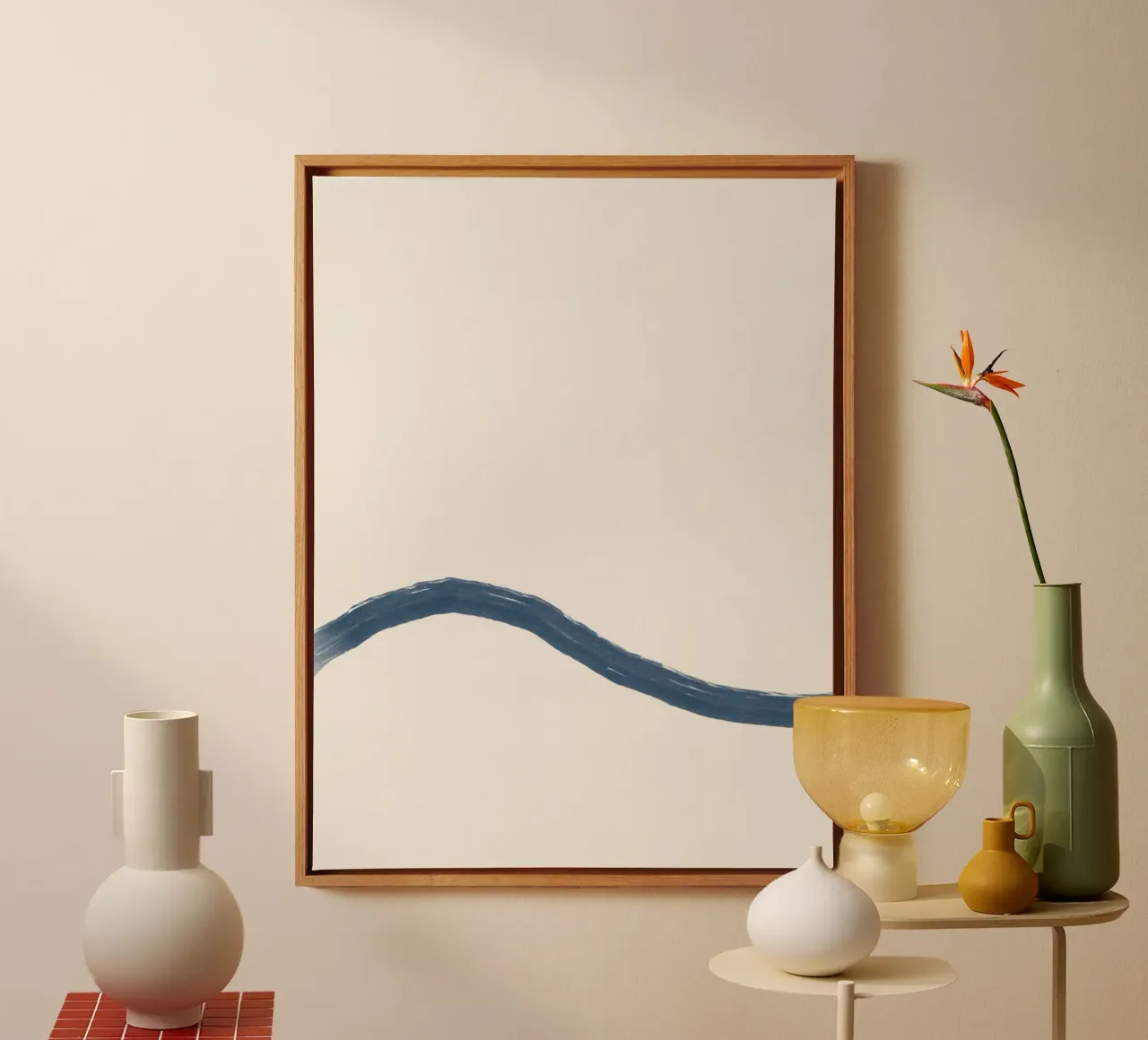 Abstract Minimalist Coastal Surf Wave cream blue (pt 1 of 2) canvas with Floater frame by This Wild Soul - Illustration