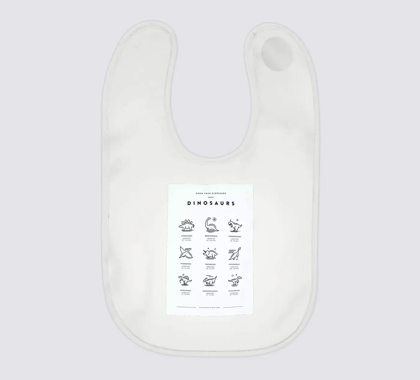 Dinosaurs chart baby bib by daylight design studio
