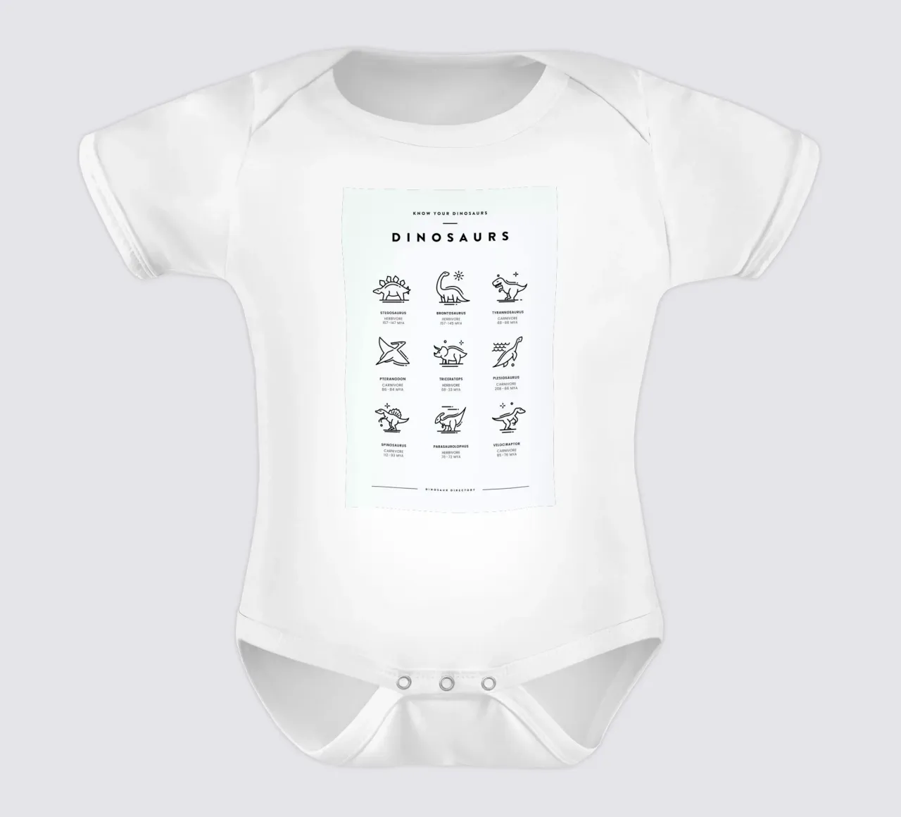 Dinosaurs chart body neonato maniche corte da daylight design studio