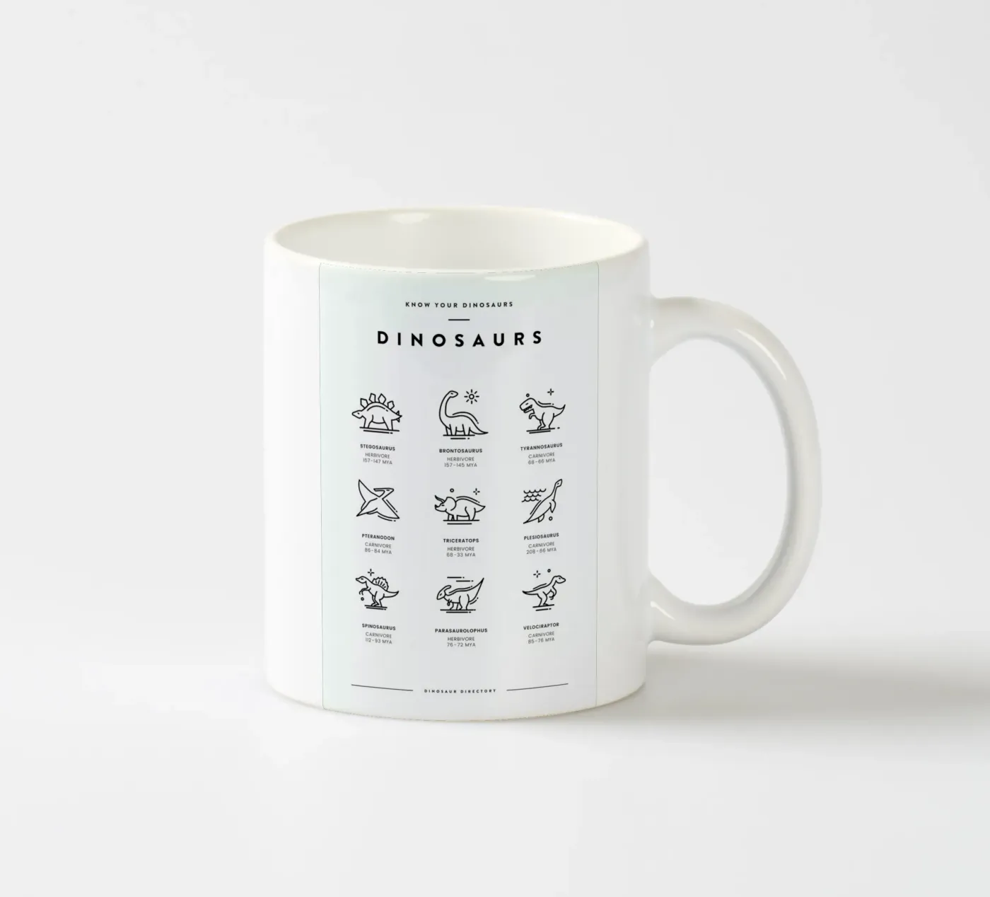 Dinosaurs chart ceramic mug by daylight design studio