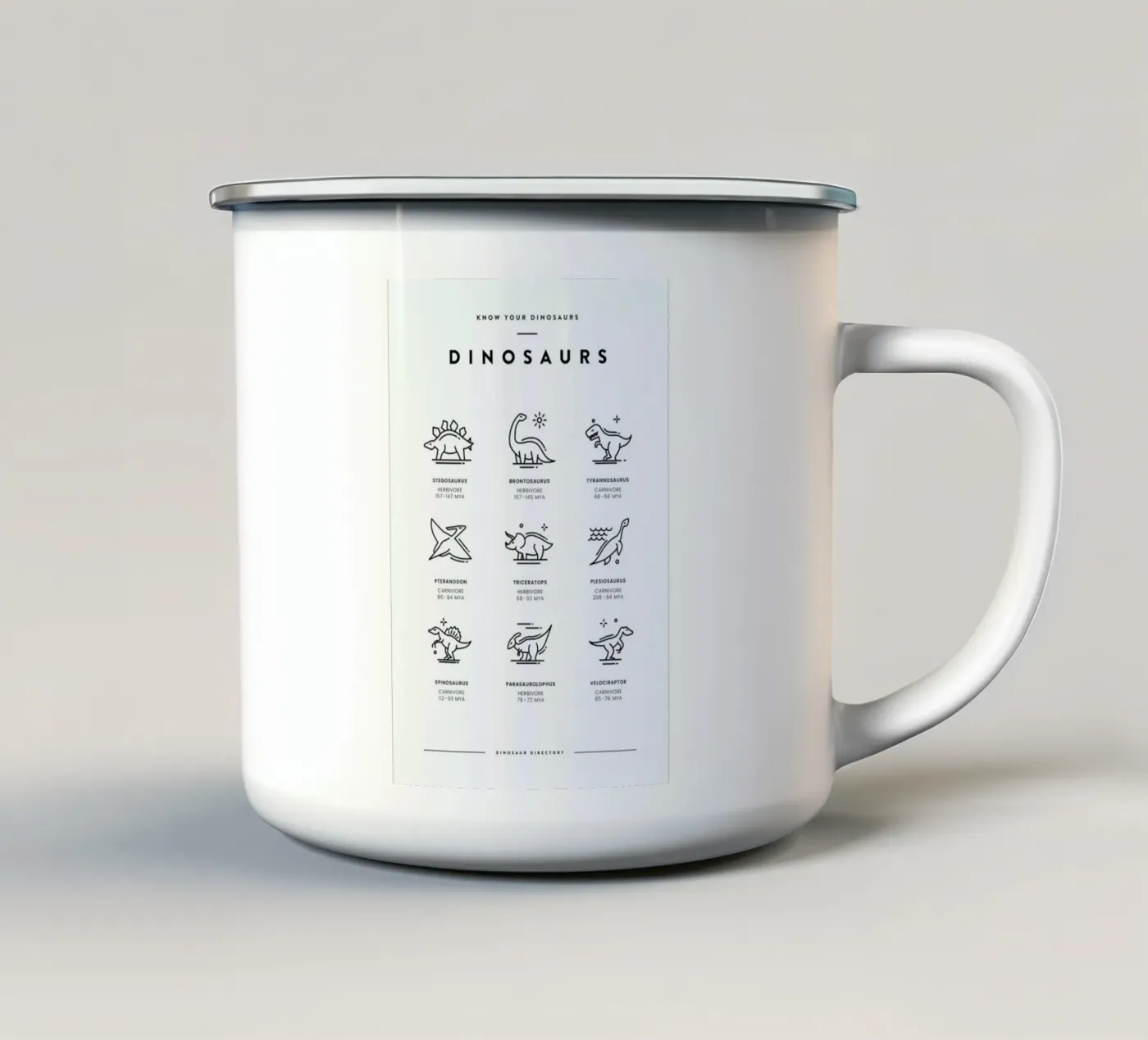Dinosaurs chart tazza in smalto da daylight design studio