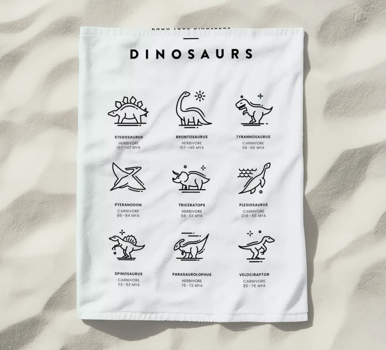 Dinosaurs chart beach towel by daylight design studio