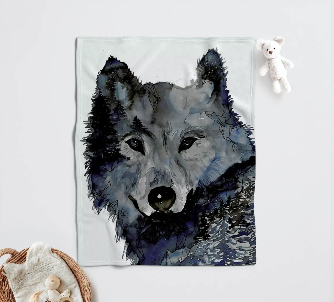 Nightwolf fleece blanket by Larissa van der Laan