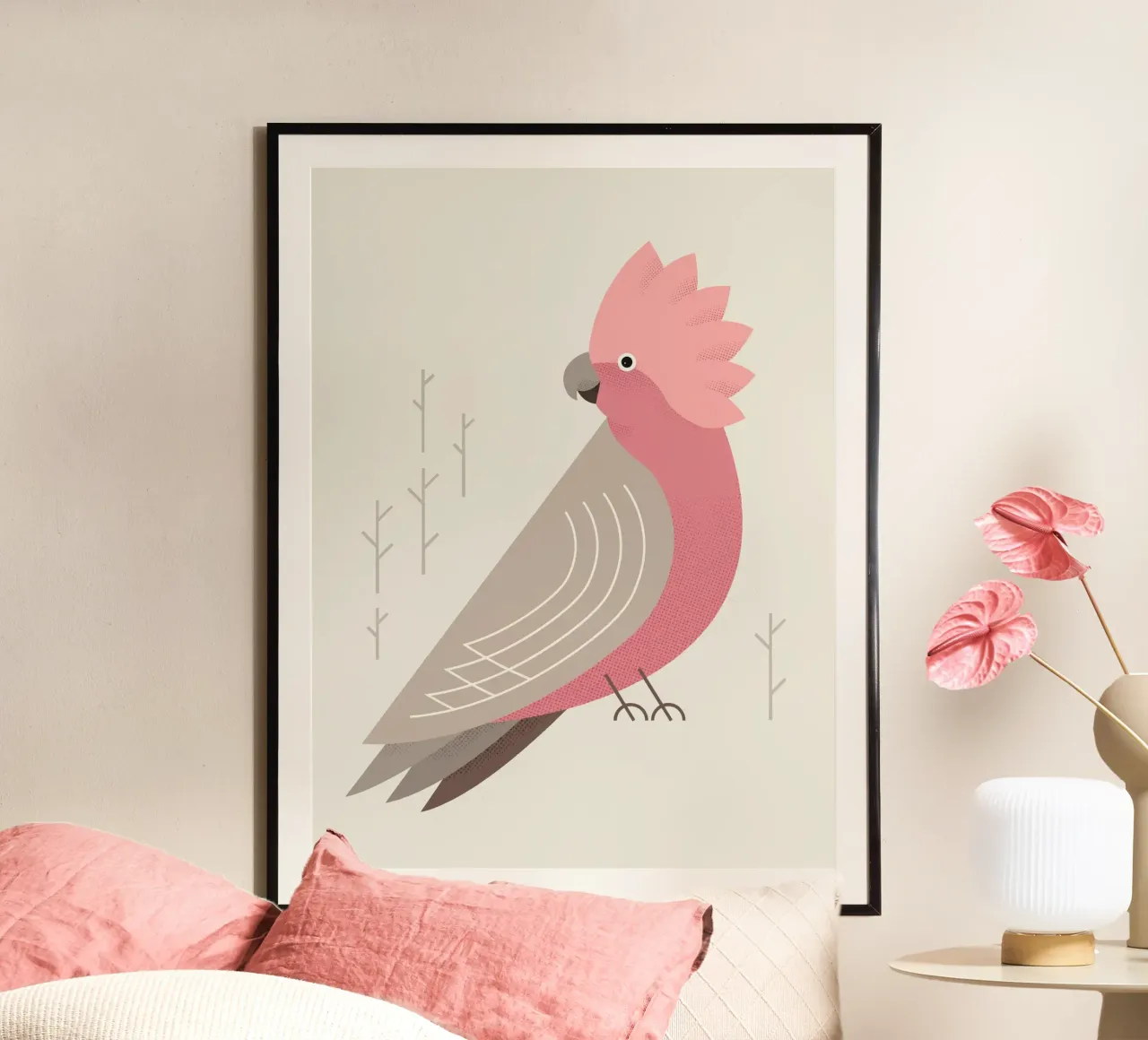 Galah, uccello dell'Australia poster con telaio in alluminio da The Printed Sparrow
