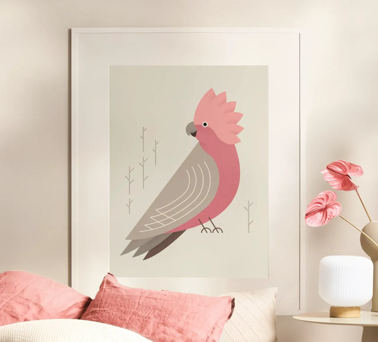 Galah, uccello dell'Australia poster con telaio in alluminio da The Printed Sparrow