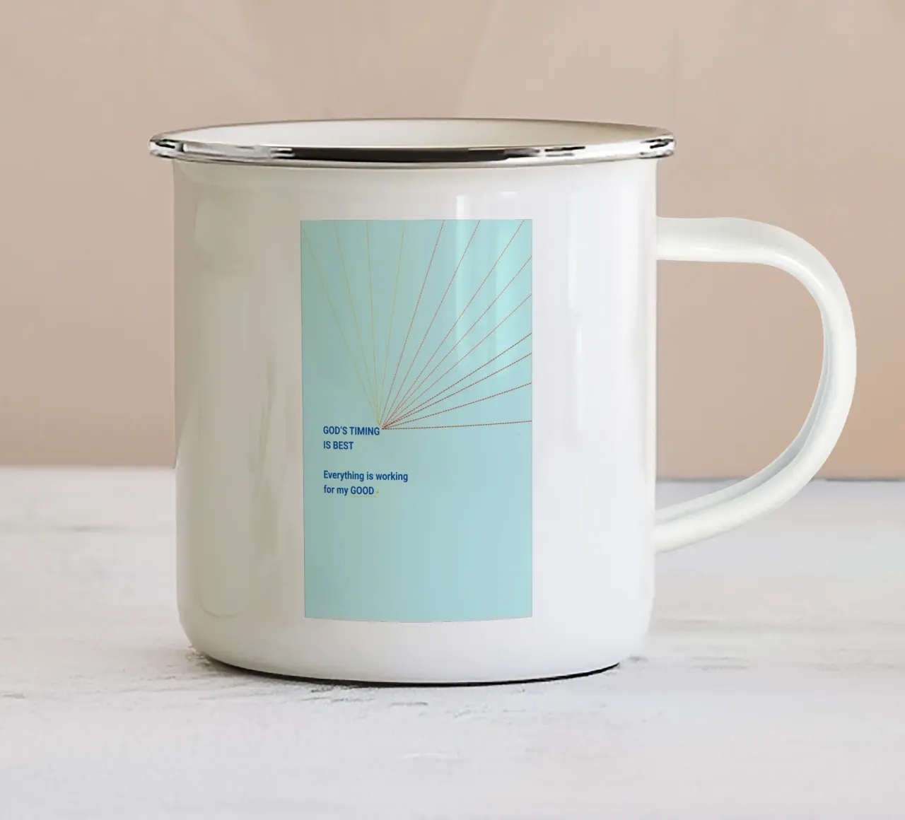 God's Time is Best tazza in smalto da Mauve