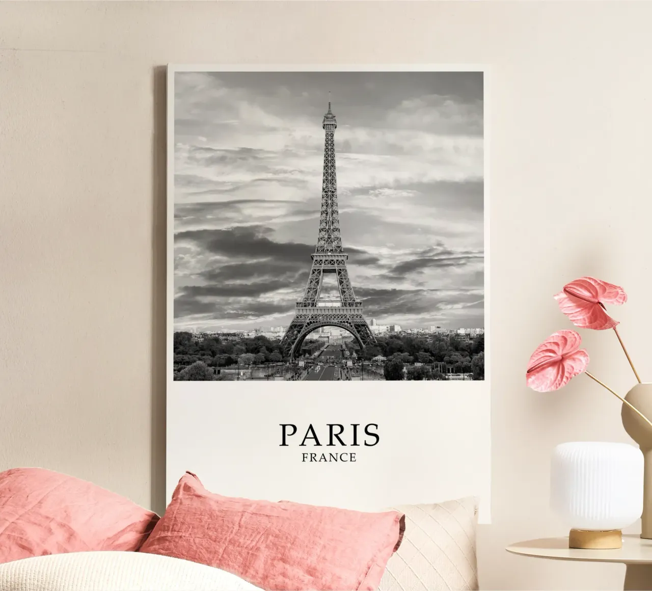 Eiffel Tower Paris France Cityscape Scene Greyscale canvas by Charnwood Prints