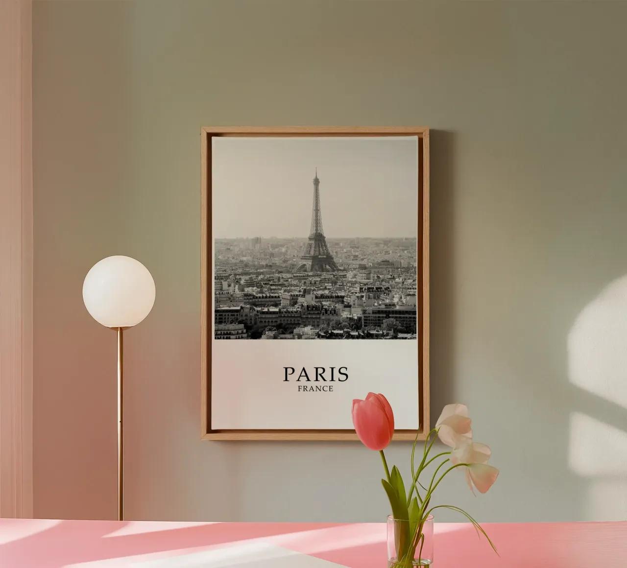 Eiffel Tower Paris France Skyline Cityscape Greyscale tela con Cornice a cassetta da Charnwood Prints