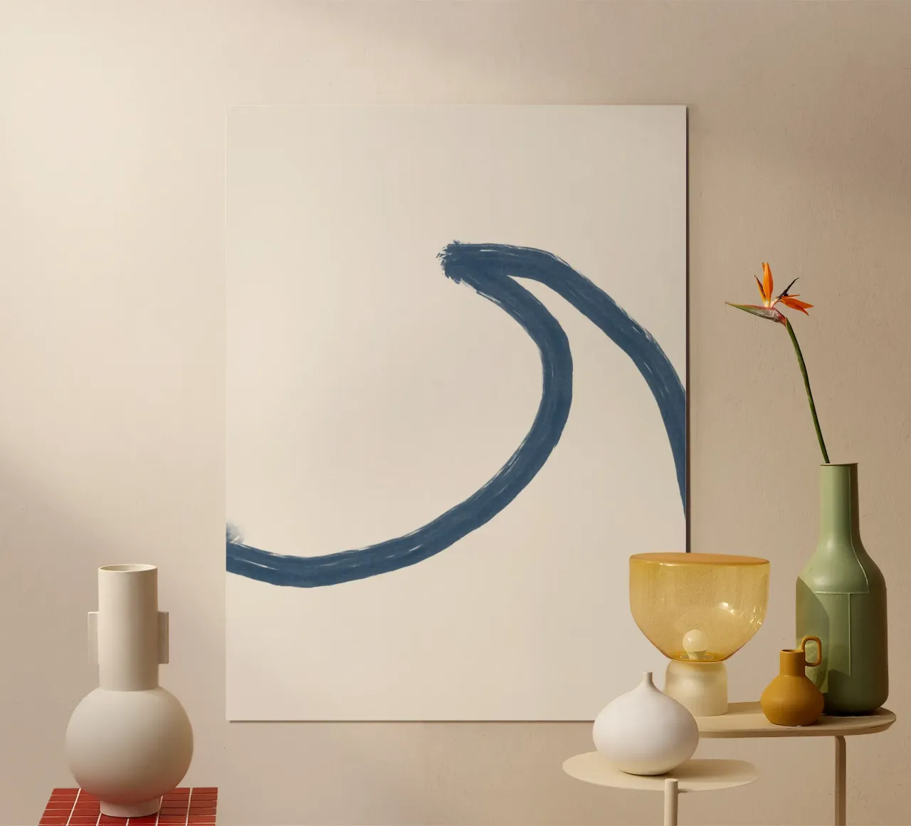 Linea astratta minimalista Blue Cream Surf Wave Coastal p2 poster con telaio in legno da This Wild Soul - Illustration