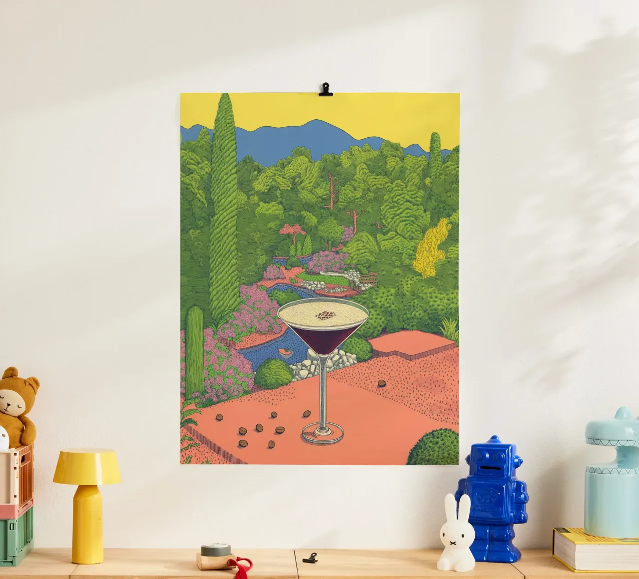Espresso Martini - Botanischer Cocktail & Reisekaffeekunst Poster von Kaji