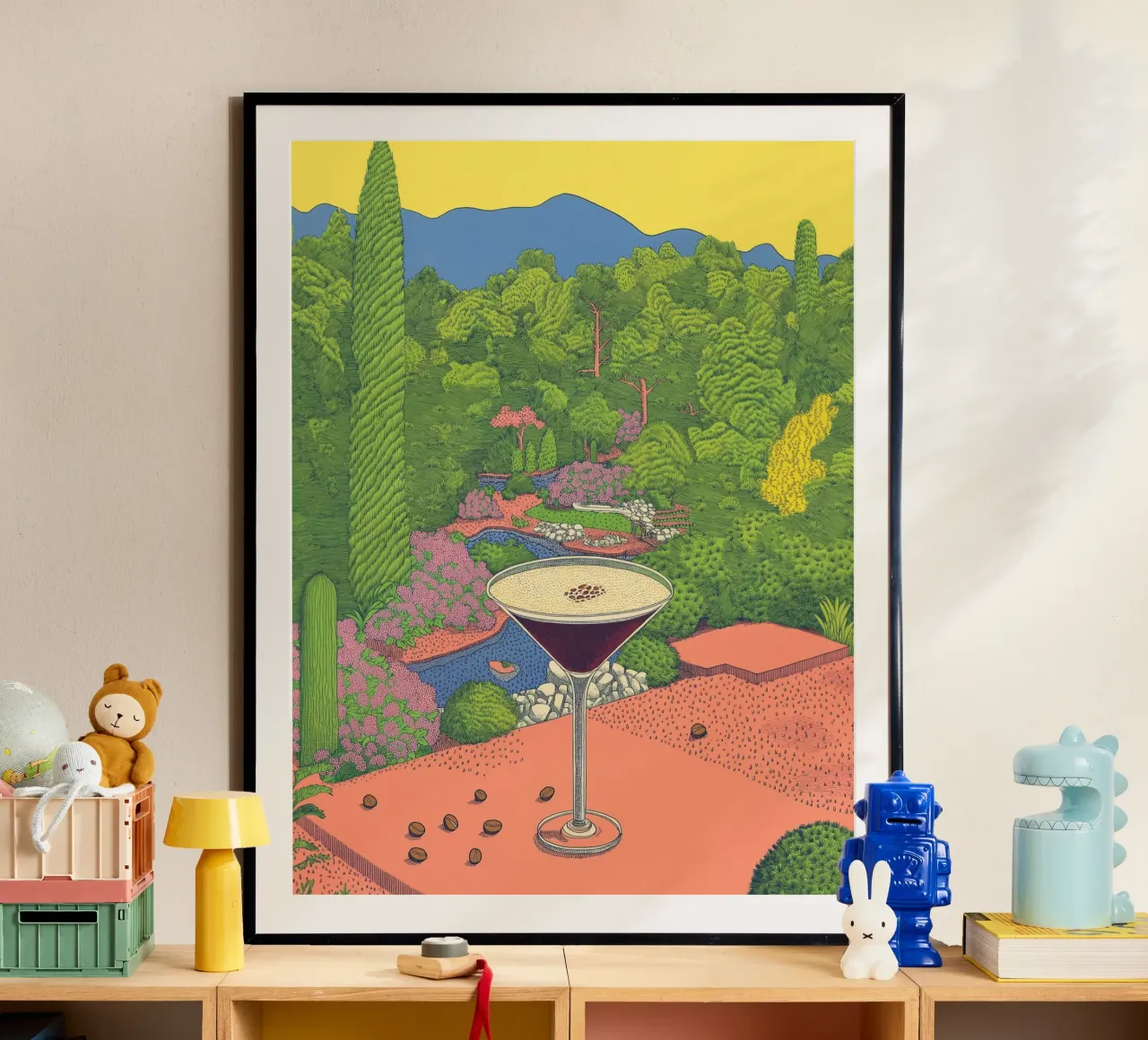 Espresso Martini - Botanischer Cocktail & Reisekaffeekunst Poster von Kaji