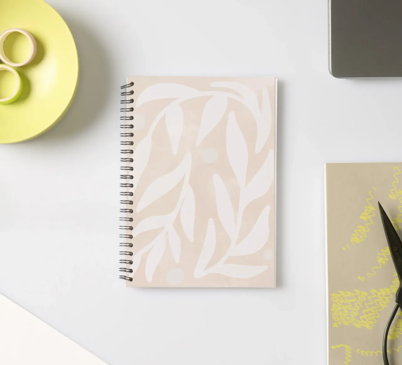 Abstract Minimalist Flower Leaves Botanical boho beige spiral notebook by This Wild Soul - Illustration