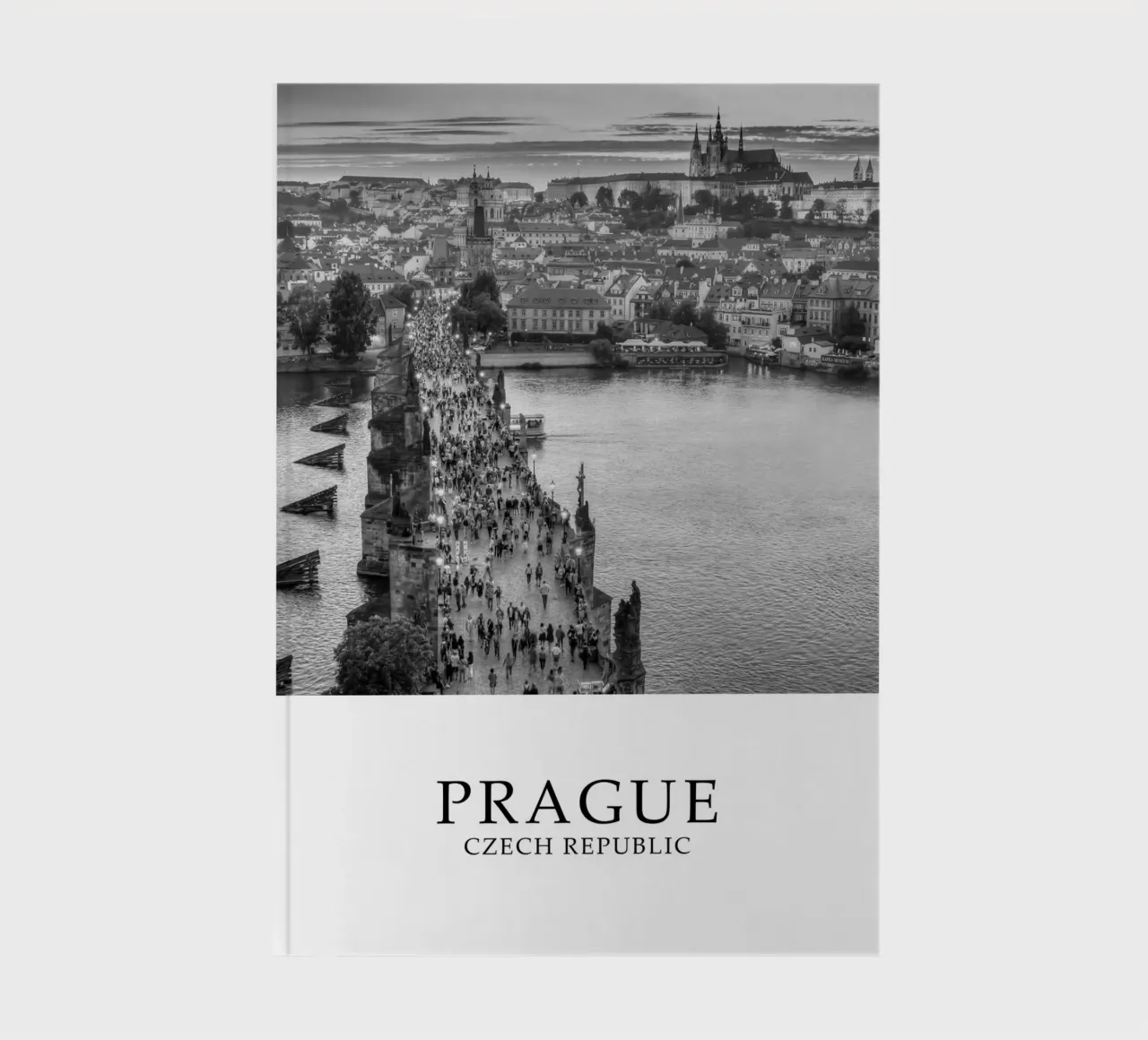 Charles Bridge Prague Czech Republic Scene Greyscale notebook by Charnwood Prints