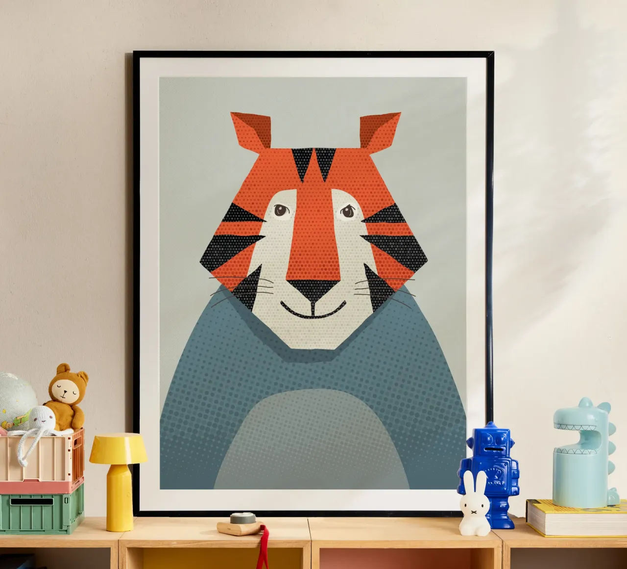 Whimsy Tiger, portrait animalier poster avec cadre en aluminium de The Printed Sparrow