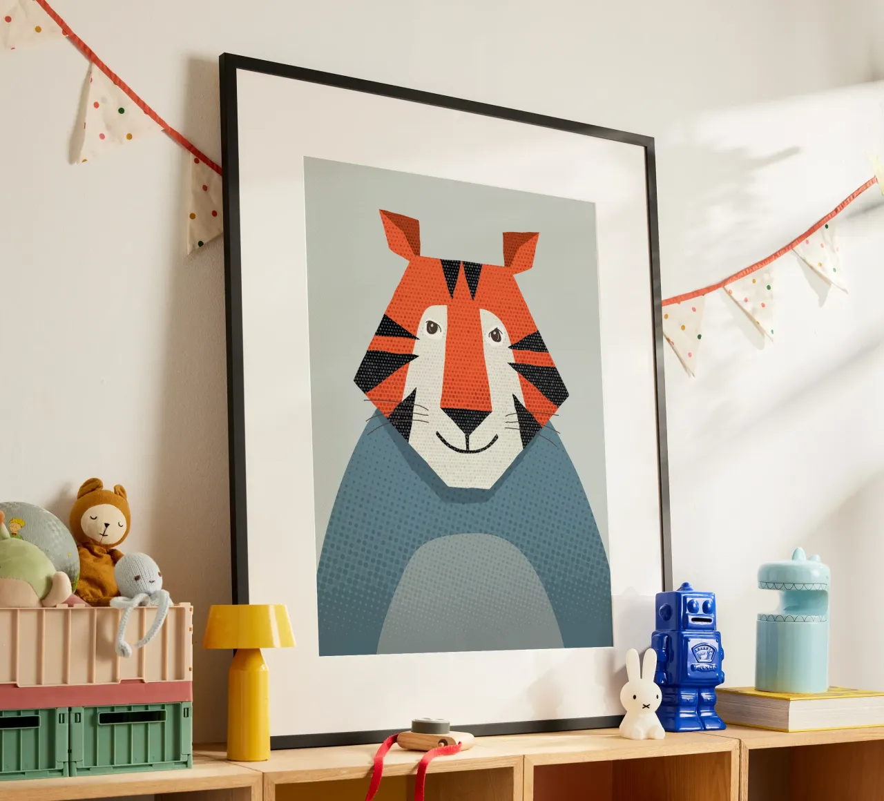 Whimsy Tiger, portrait animalier poster avec cadre en aluminium de The Printed Sparrow