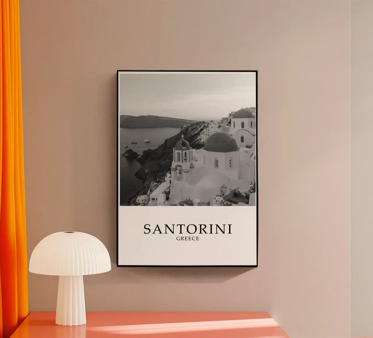 Santorini Greece Coastline Architecture Scene Greyscale plexiglass da Charnwood Prints