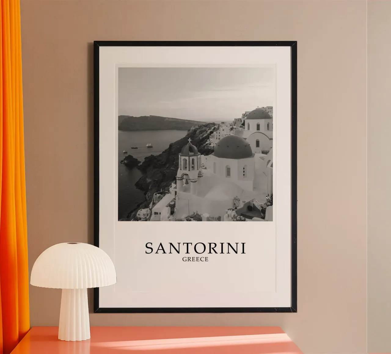 Santorini Greece Coastline Architecture Scene Greyscale carta hahnemühle da Charnwood Prints