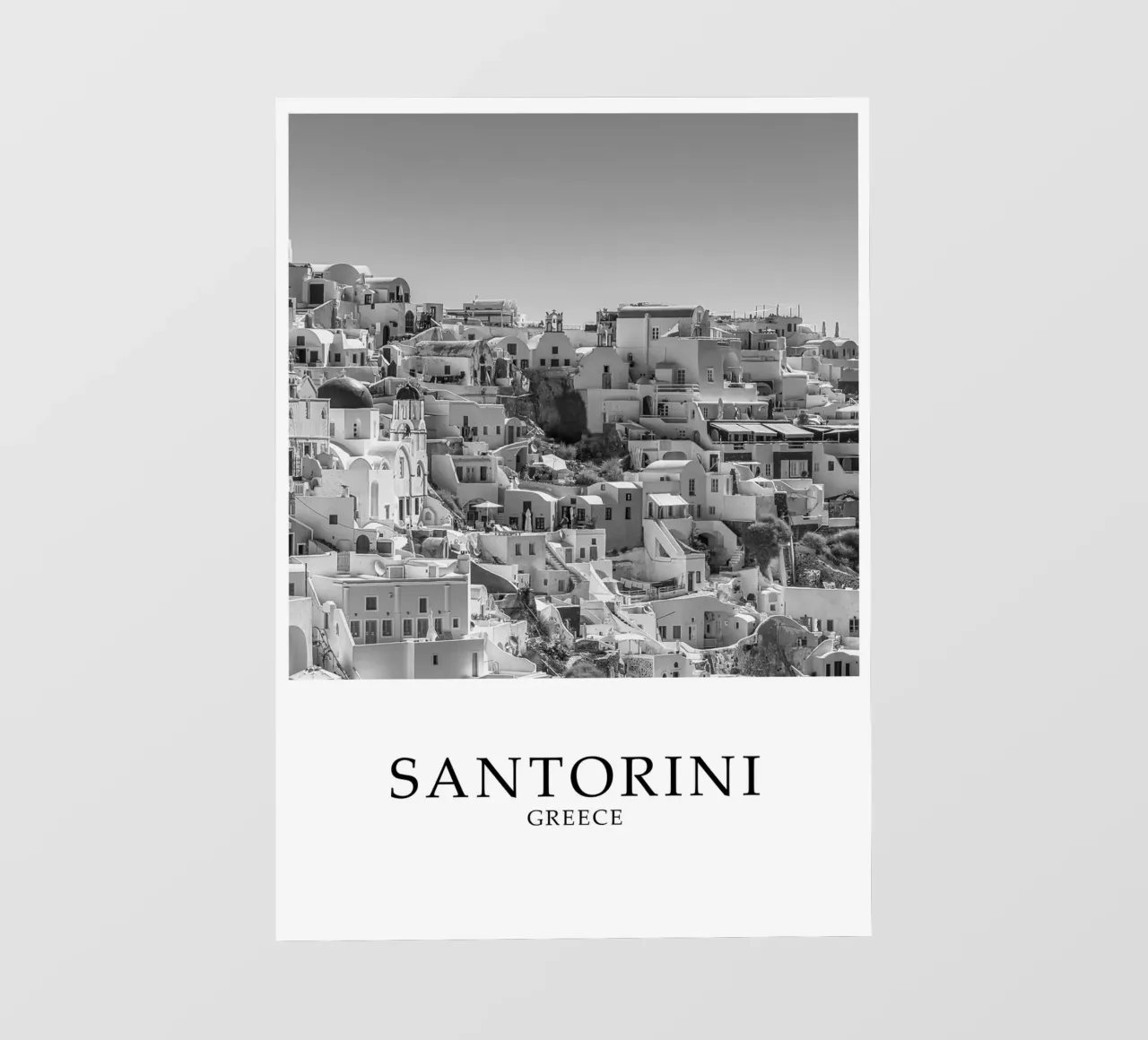 Santorini Greece Architecture Scene Greyscale pellicola backlit da Charnwood Prints