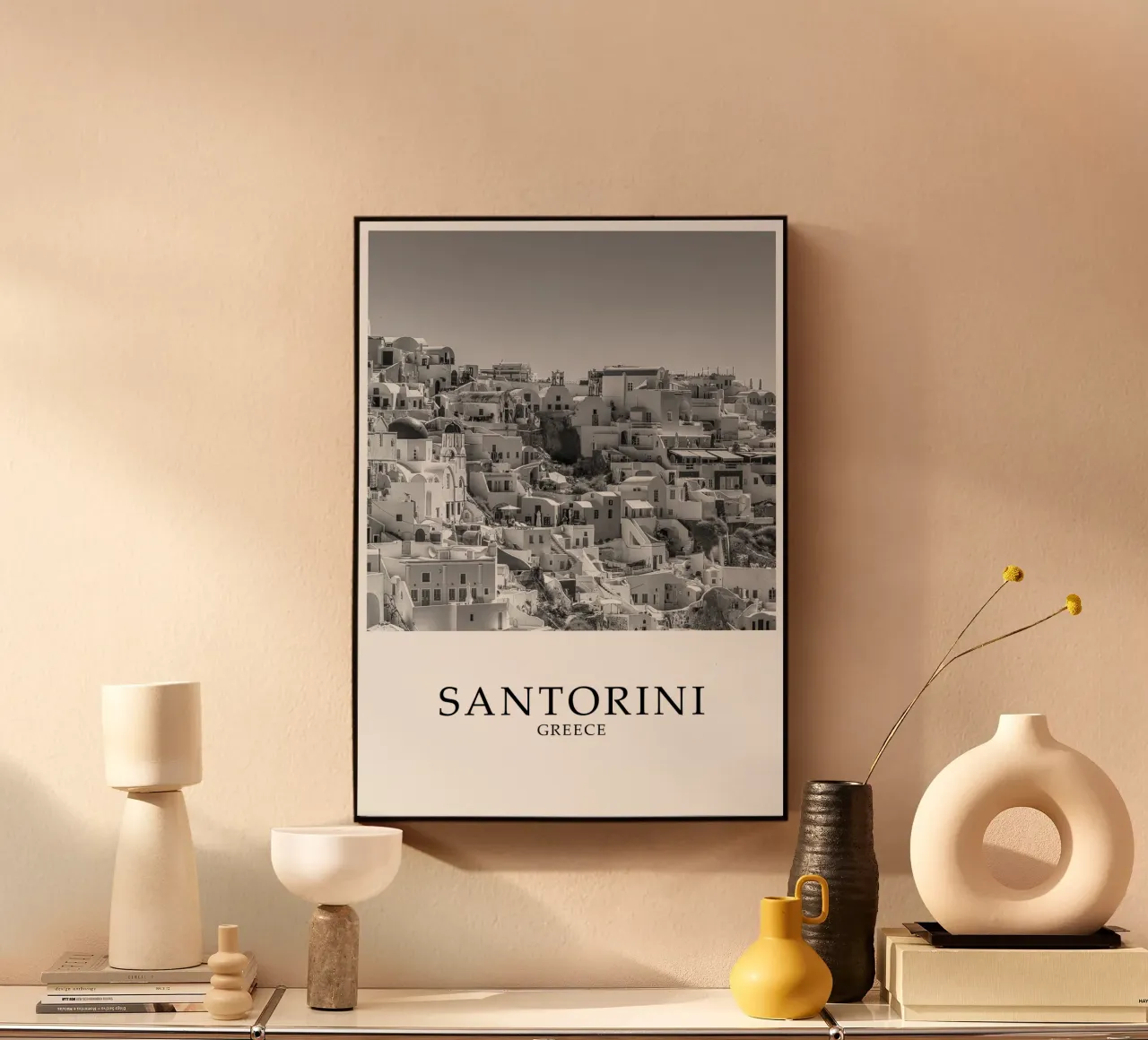 Santorini Greece Architecture Scene Greyscale alluminio dibond da Charnwood Prints