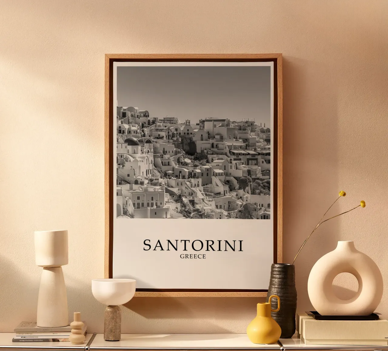 Santorini Greece Architecture Scene Greyscale tela da Charnwood Prints