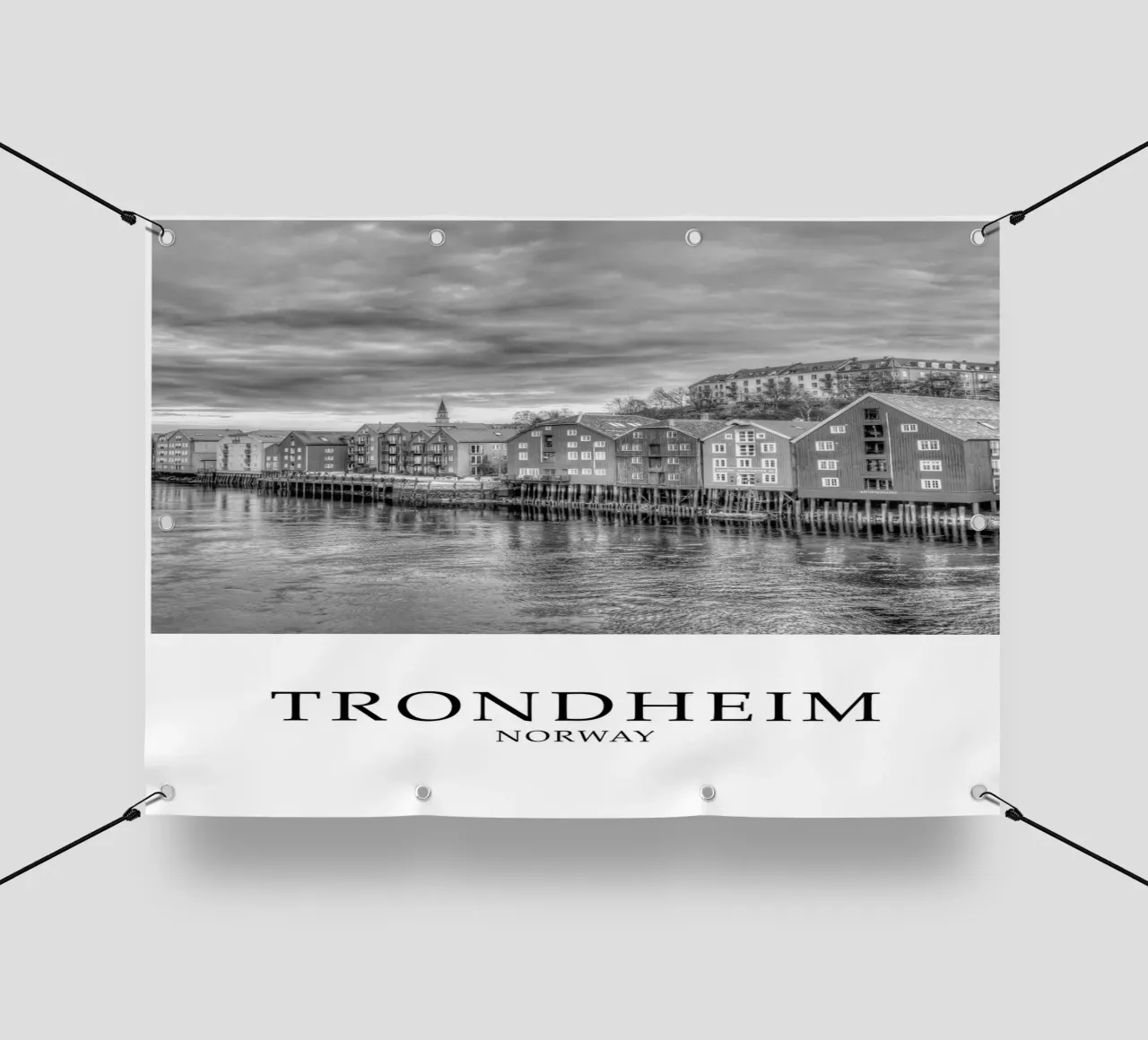 Trondheim Norway Architecture Scene Greyscale telo in pvc da Charnwood Prints