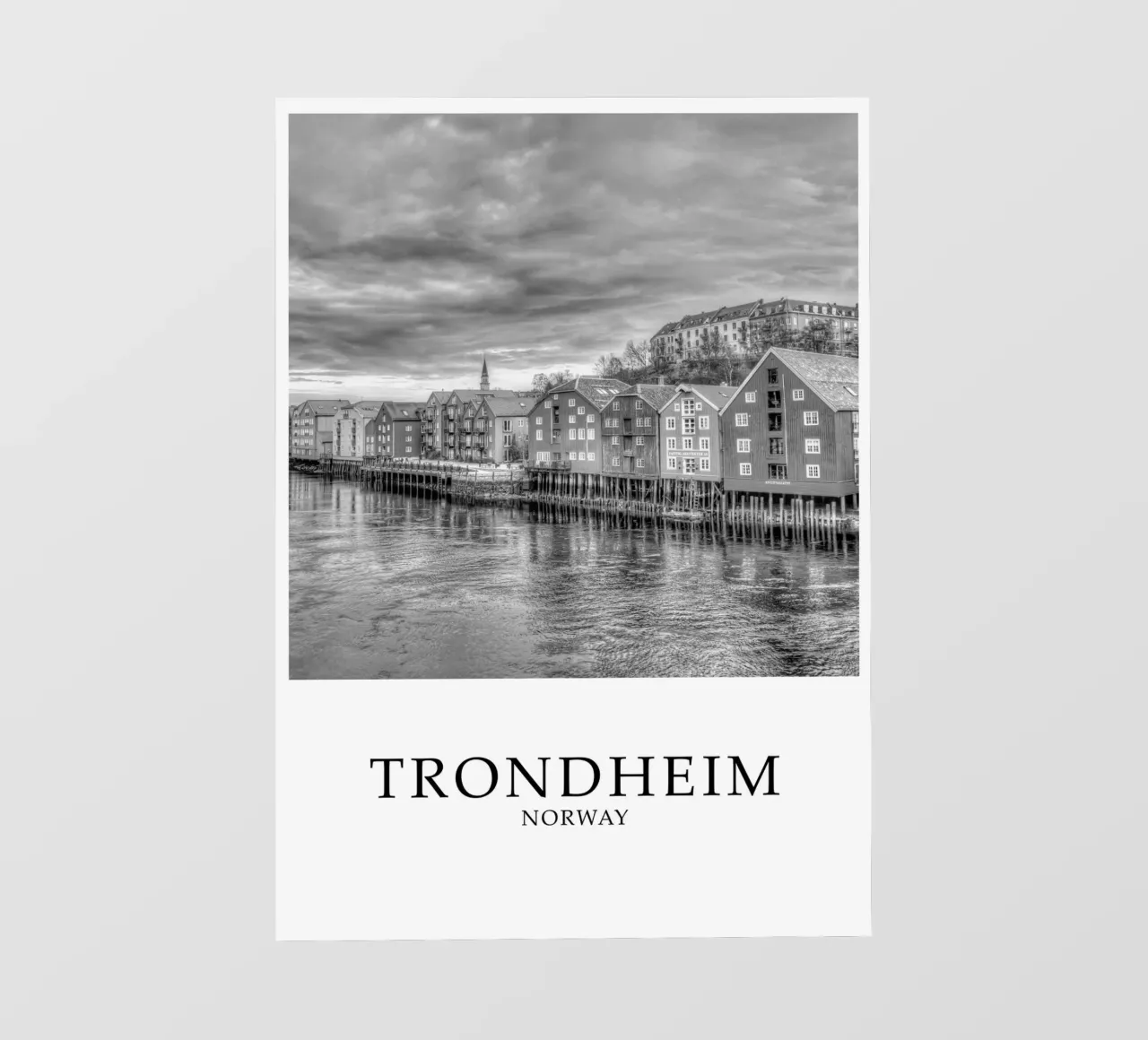 Trondheim Norway Architecture Scene Greyscale telo in pvc da Charnwood Prints
