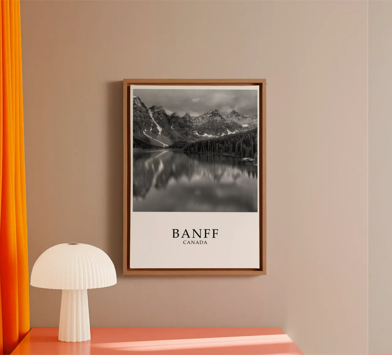 Banff Alberta Canada Lake Nature Scene Greyscale canvas met Baklijst van Charnwood Prints