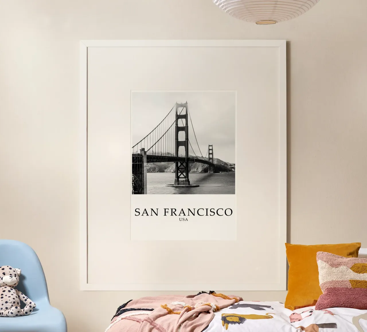 Golden Gate Bridge San Francisco California Scene Greyscale poster da Charnwood Prints