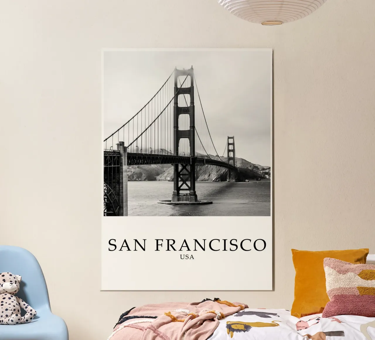 Golden Gate Bridge San Francisco California Scene Greyscale poster da Charnwood Prints