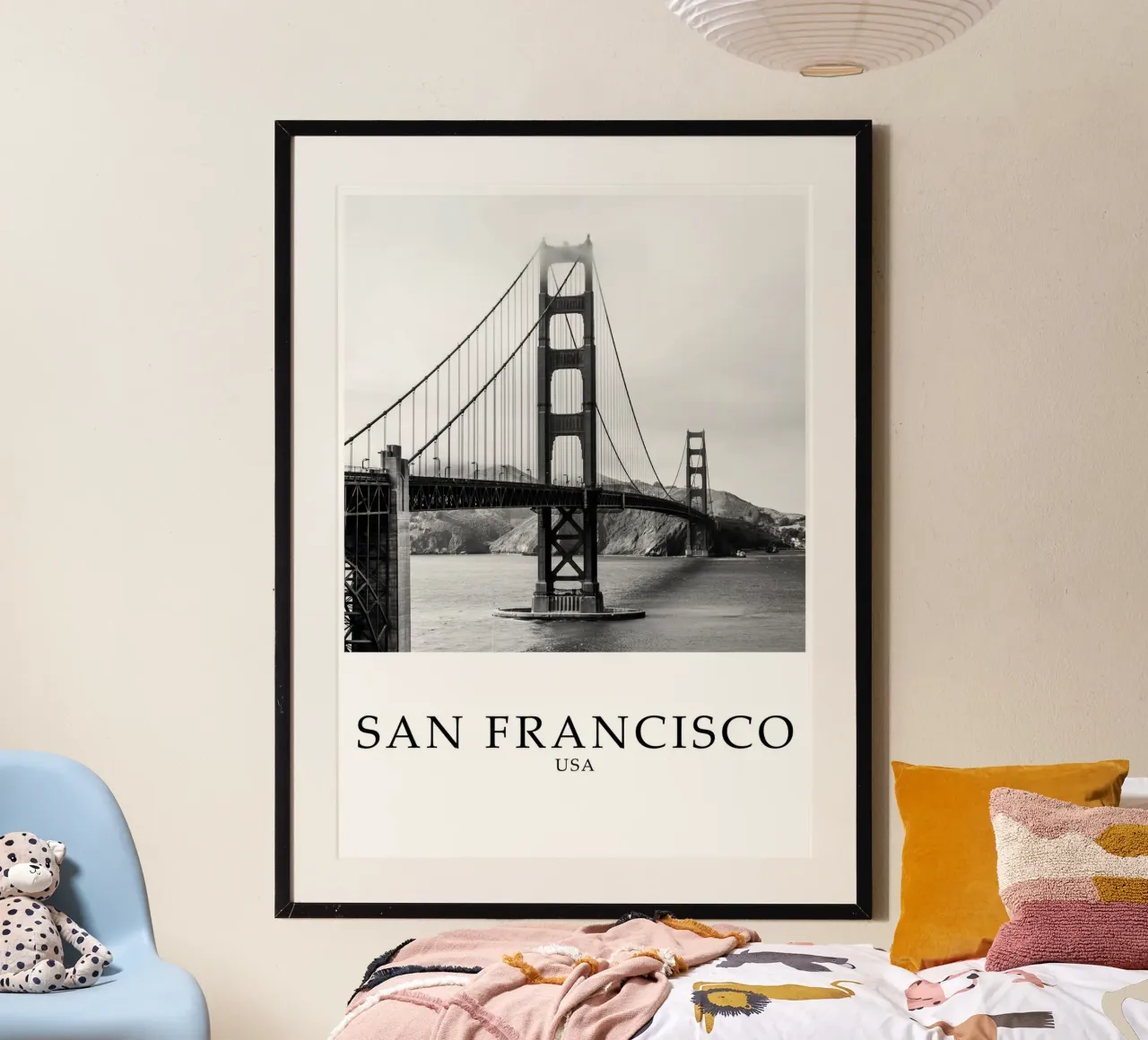 Golden Gate Bridge San Francisco California Scene Greyscale poster da Charnwood Prints