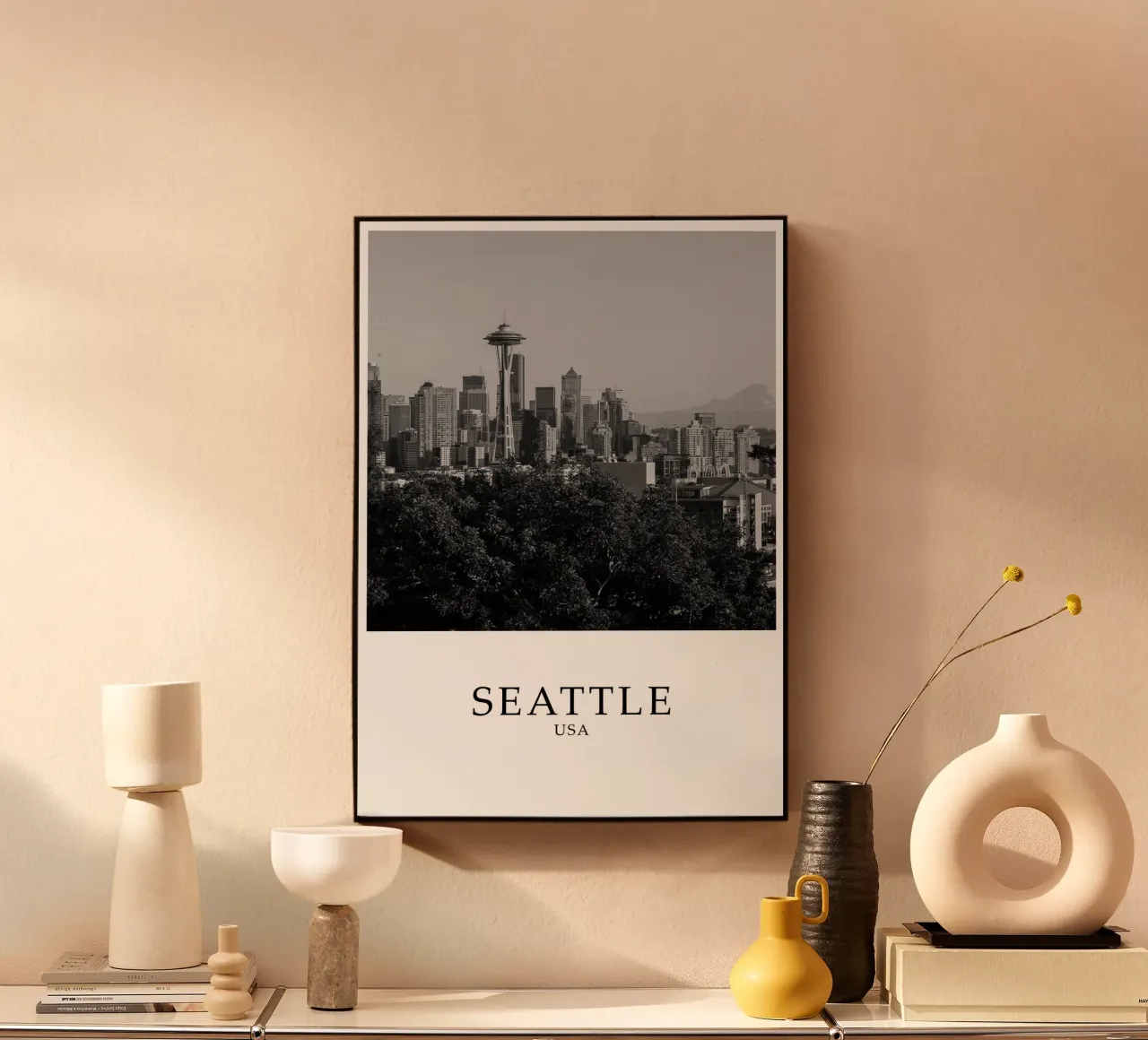Seattle Washington Skyline Scene Greyscale plexiglass da Charnwood Prints